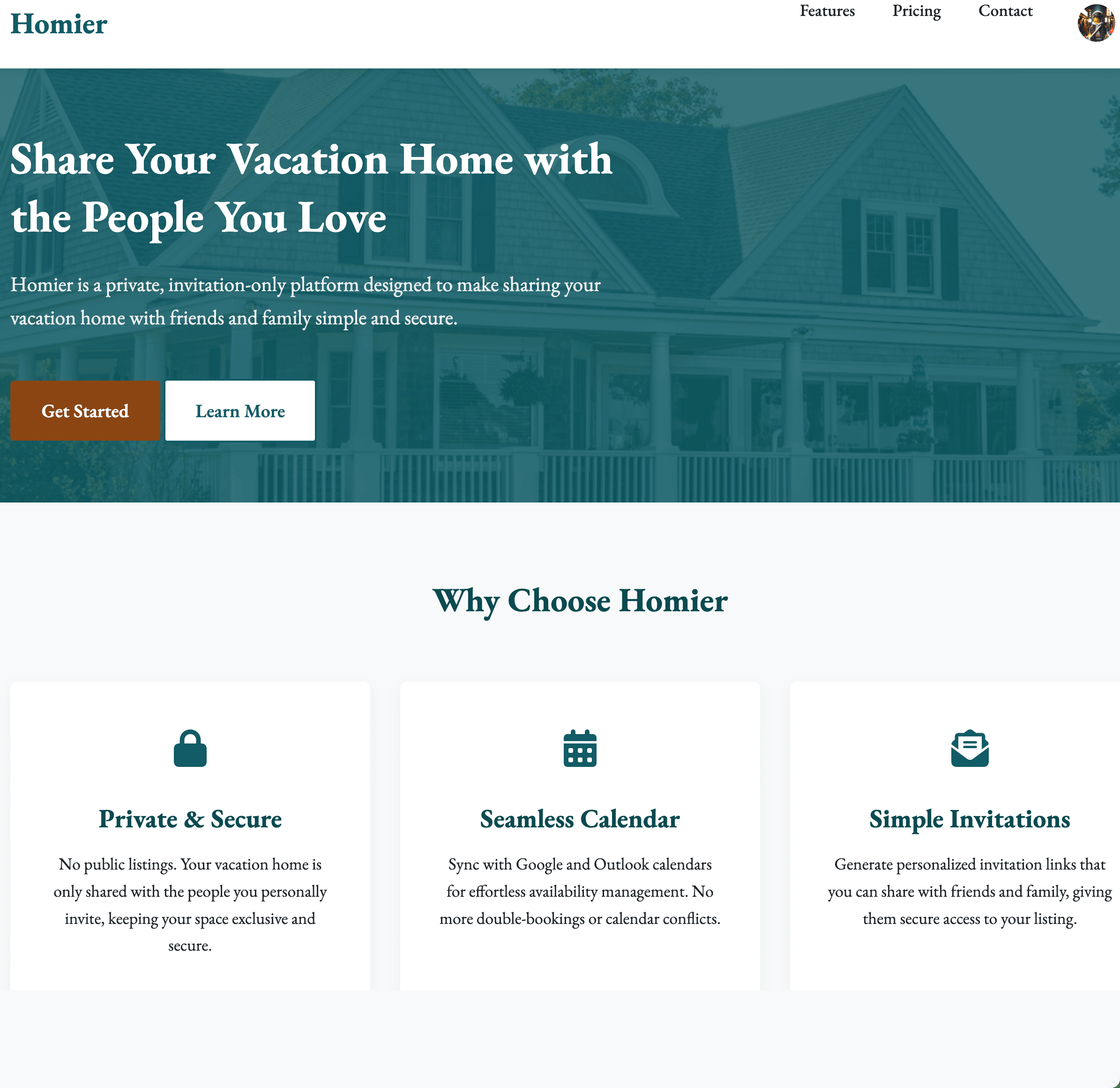 The early Homier homepage, June 2025