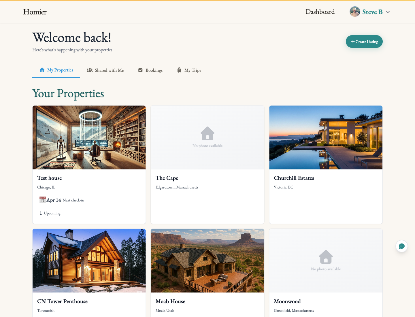 The owner dashboard showing all my properties